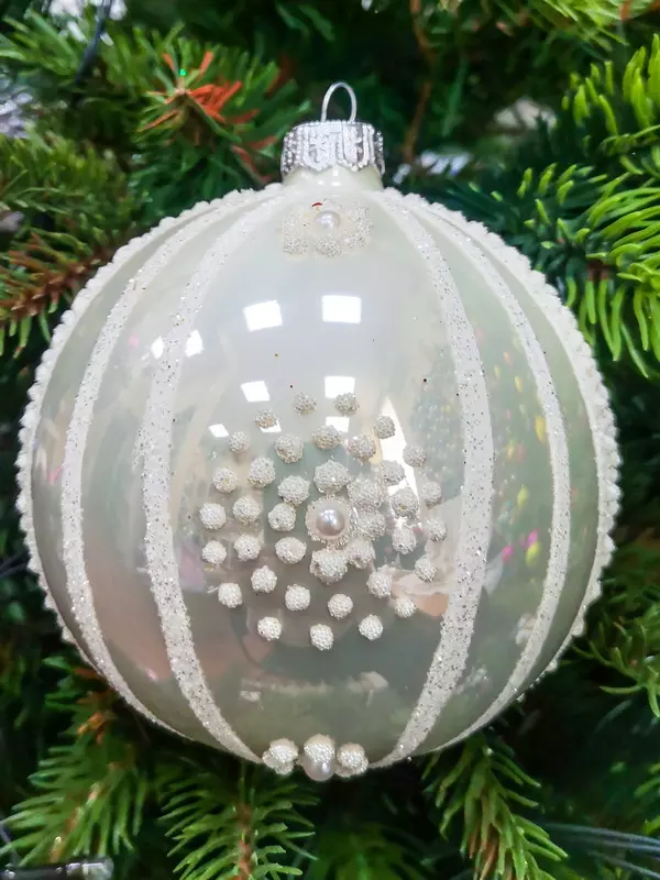 Елочный шар стекло Бисерный узор 10 см Коломеев КУ-100-3/17