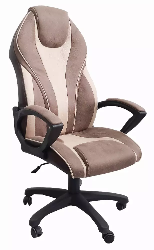 Кресло компьютерное Фортуна 5, экокожа/нубук, коричневое/бежевое, механизм качания топ-ган, арт 77