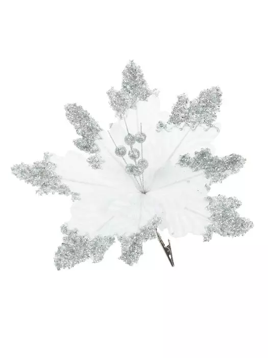 Елочное украшение Цветок Светлый с серебр блест на клипсе, 25x31x31 см, 88898
