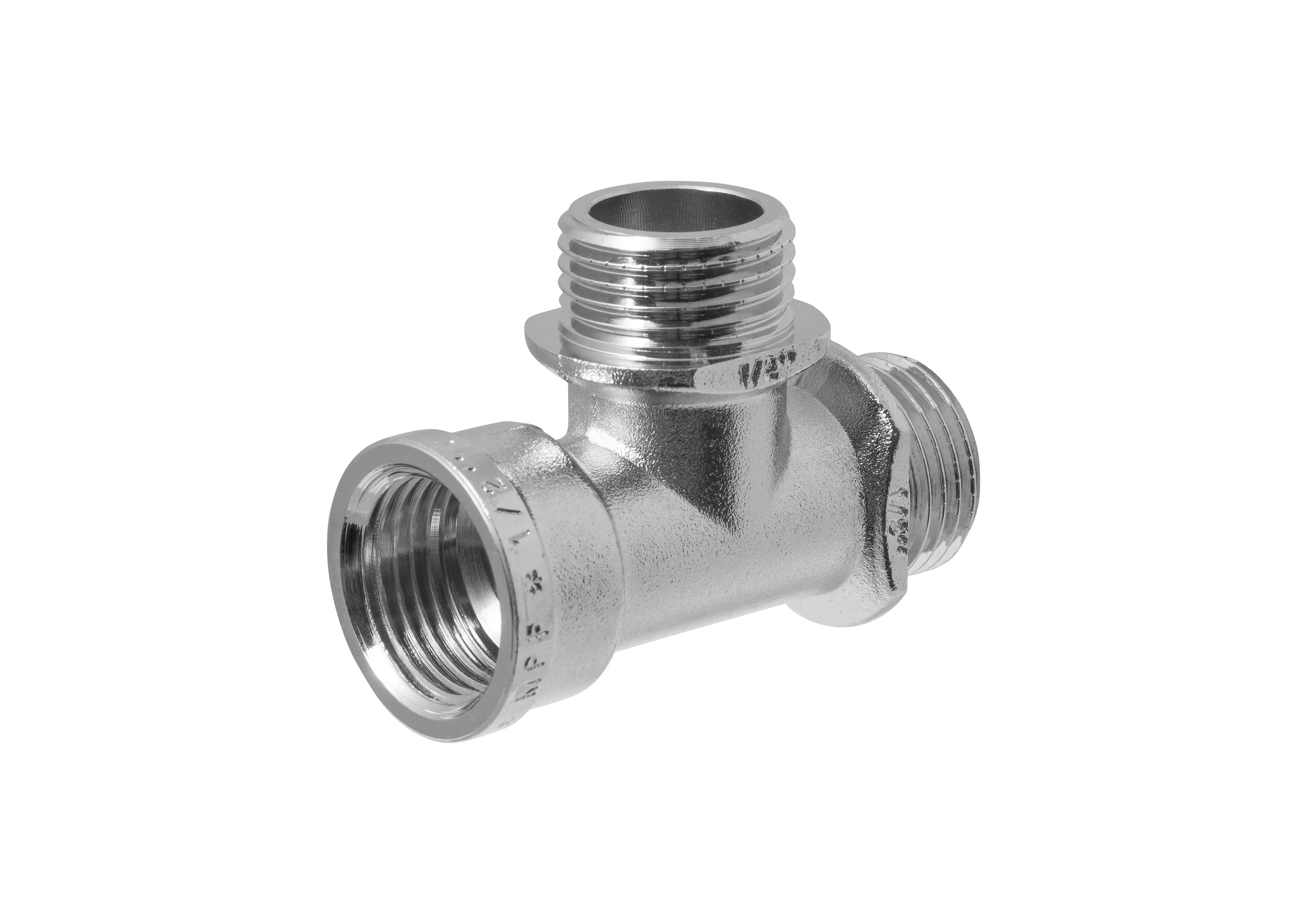 Тройник 1/2" ВР/НР/НР никель с ограничителем MPF, ИС.072070