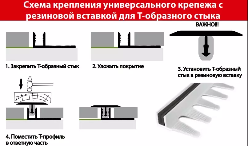 Крепеж алюм. универ. 12-15мм для Т-образного Порога 0,9 с резиновой вставкой