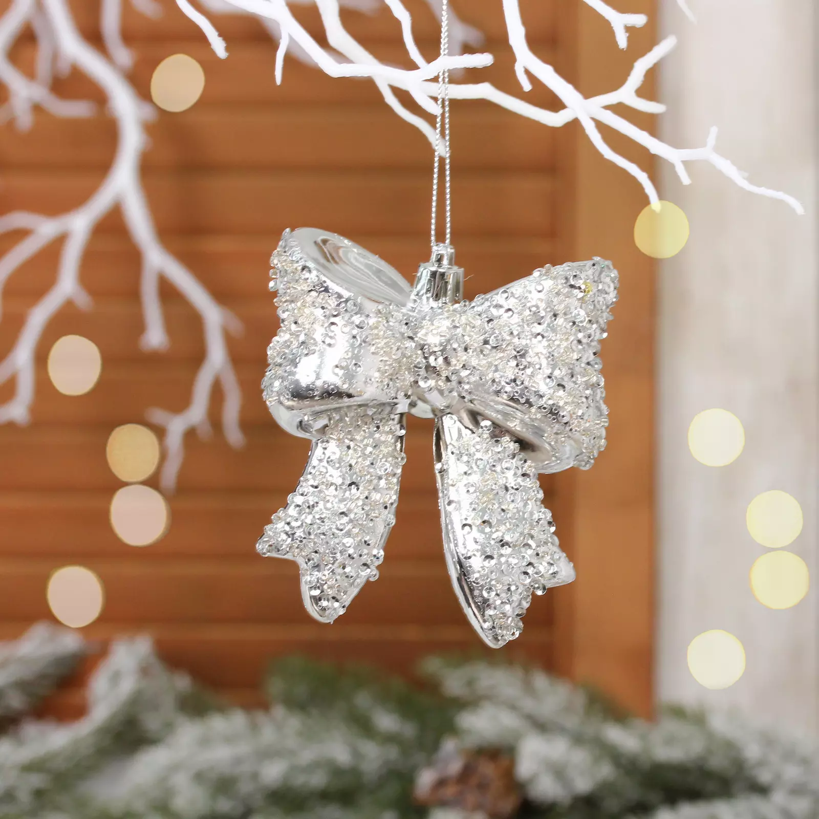 Елочная игрушка Бант 8,5х3х9 см серебро 201-4684