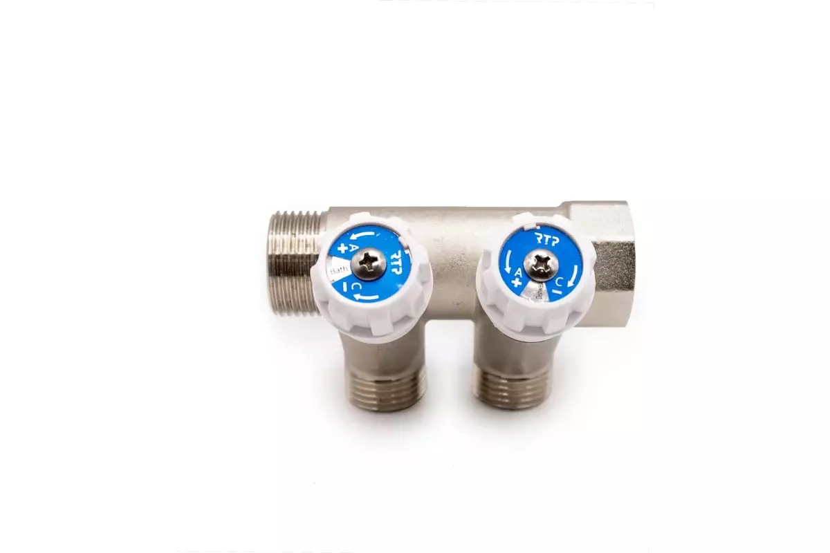 Коллектор 2 выхода с вентилями 3/4"х1/2" НР, RTP 39505