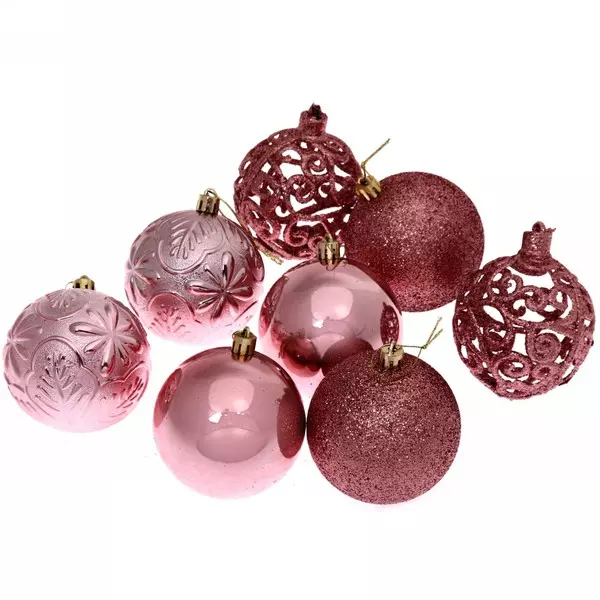 Новогодние шары 8 см (набор 24 шт) Фактурный микс, розовое золото
