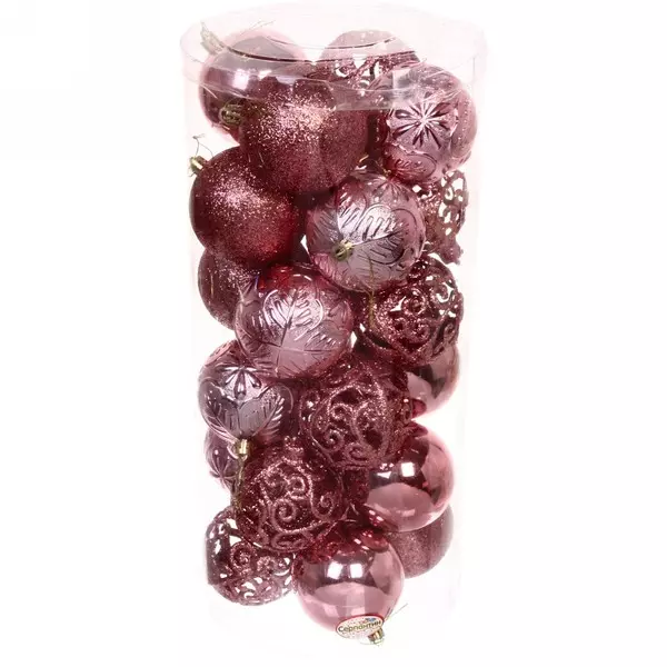 Новогодние шары 8 см (набор 24 шт) Фактурный микс, розовое золото