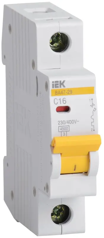 Автоматический выключатель IEK 1P C 16А 4.5кА ВА47-29 MVA20-1-016-C