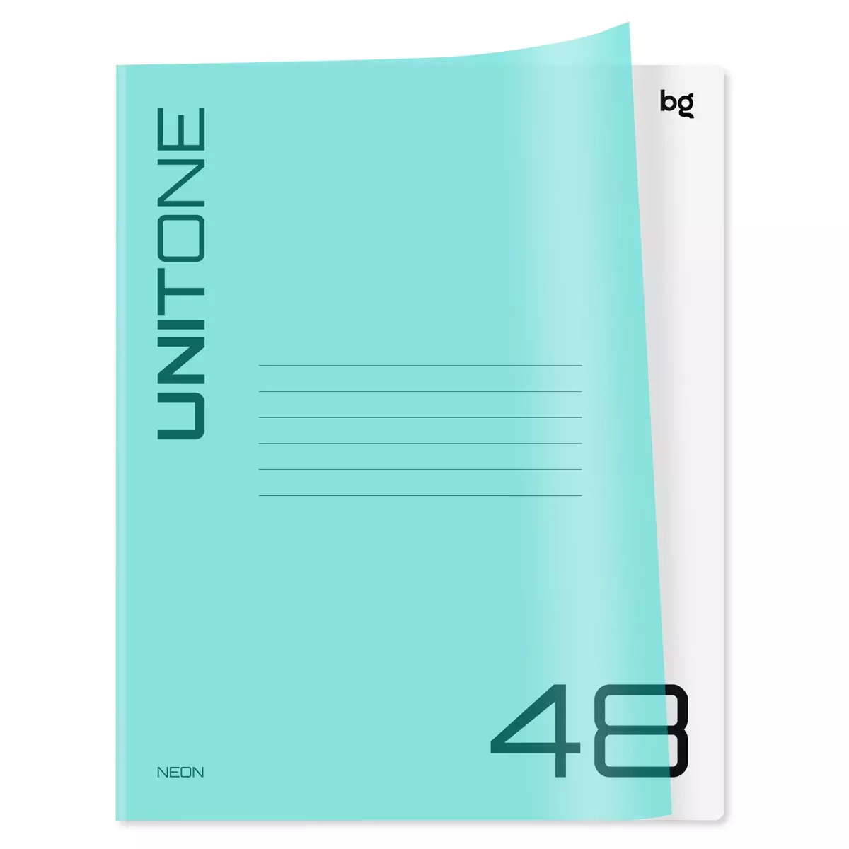Тетрадь 48 листов в  клеткуА5, BG &quot;UniTone. Neon&quot;, пластиковая обложка, неон голубой