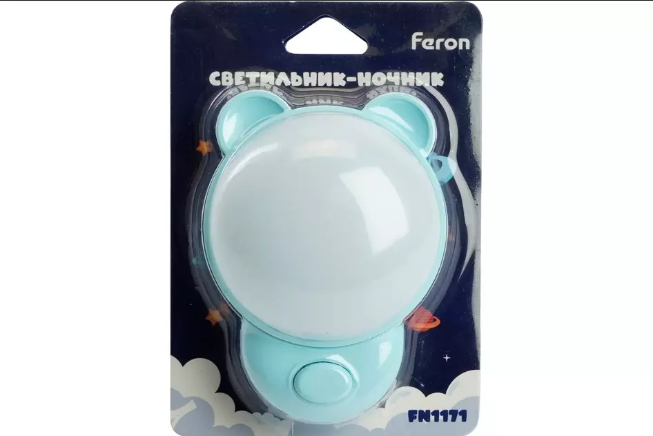 Ночник Мишка 220В синий Feron 52060