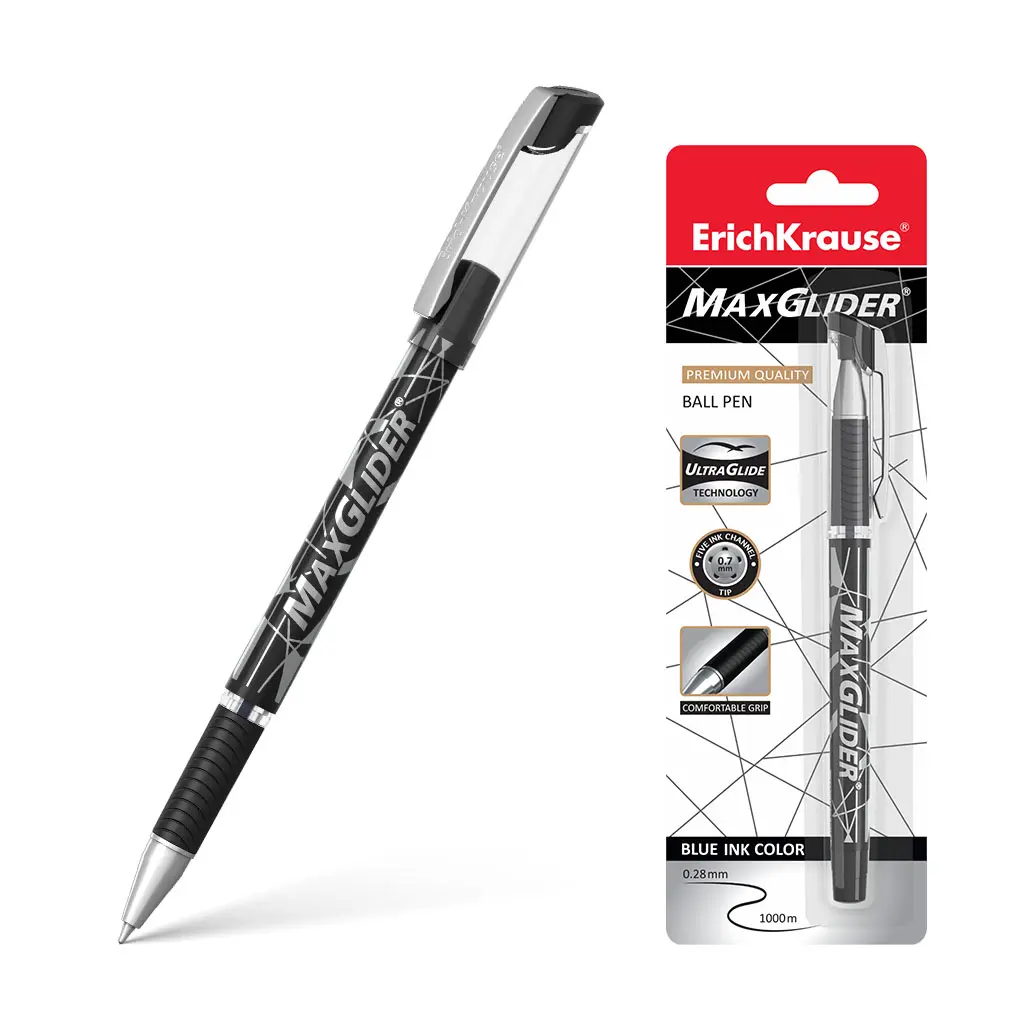 Шариковая ручка черная Erich Krause 45936 MaxGlider, Ultra Glide Technology