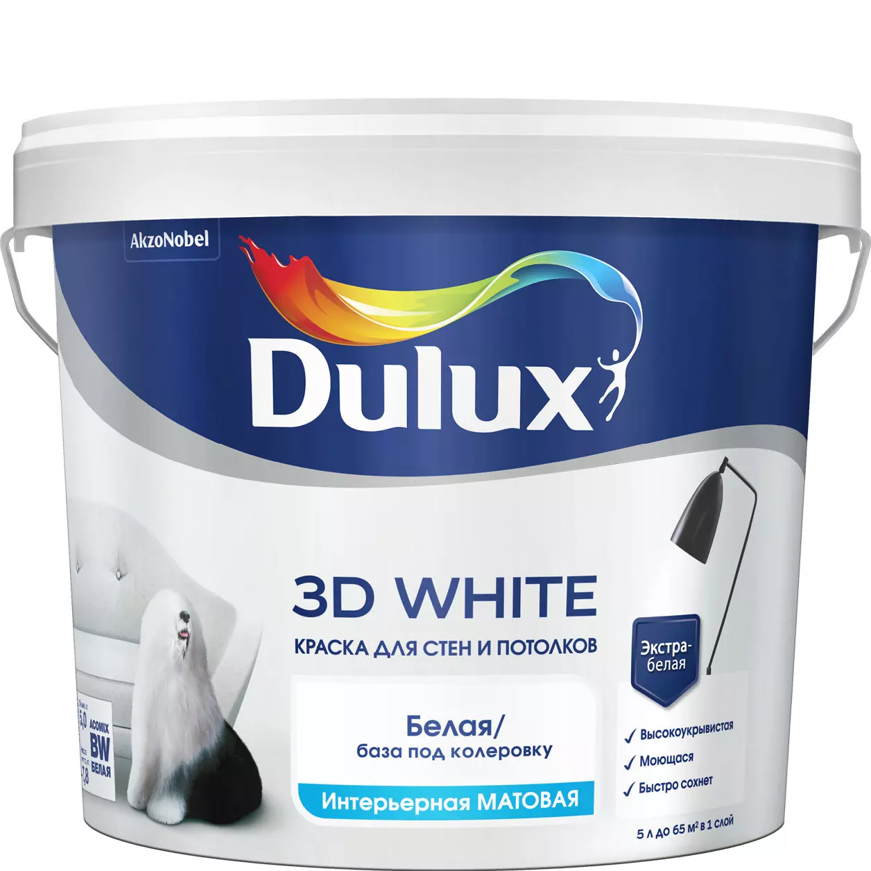 Краска интерьерная Dulux 3D White матовая белая BW 5 л