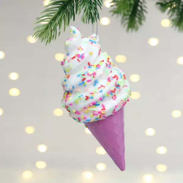 Елочная игрушка Мороженка 6х6х14 см розовый 107-6114