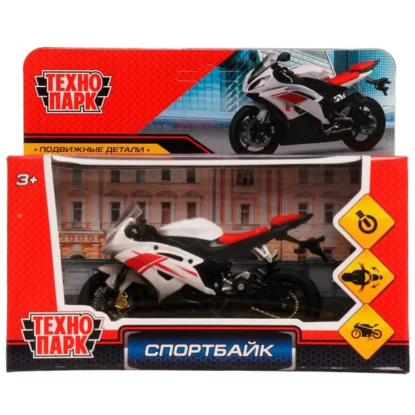 Мотоцикл СПОРТБАЙК 11см металл белый Технопарк 2004I099-R1