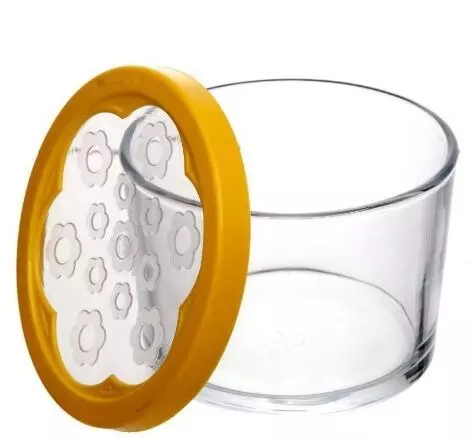 Контейнер пищевой круглый 220 мл, стекло, с желтой крышкой, BASIC 1113704