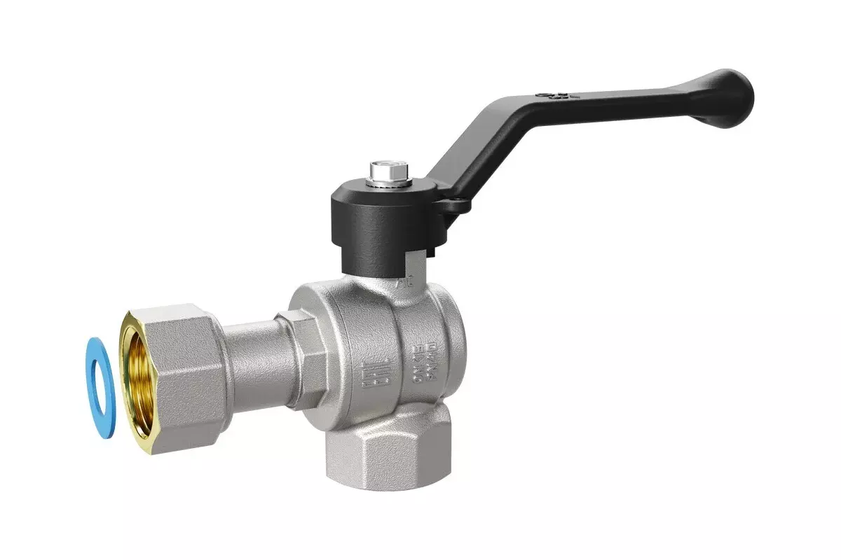 Кран шаровой угловой 1/2&quot; ВР/нак. гайка никель рычаг, Pride LD 47.247.15, стандартный проход