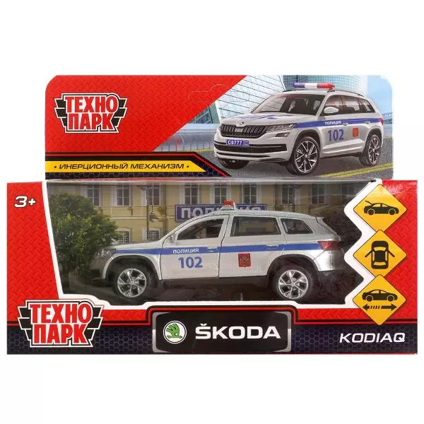 Моделька SKODA KODIAQ Полиция, металл, 12 см, двери, багаж, инерц, Технопарк 378241
