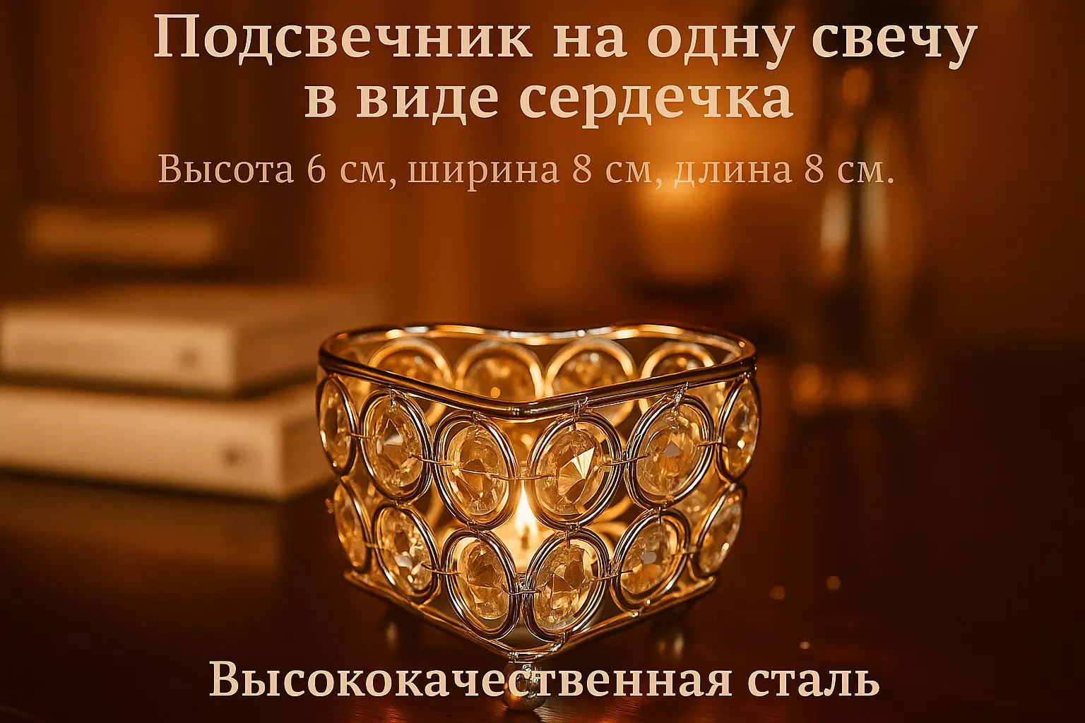 Подсвечник Сердце 8х6 см металл/хрусталь, серебро 900105