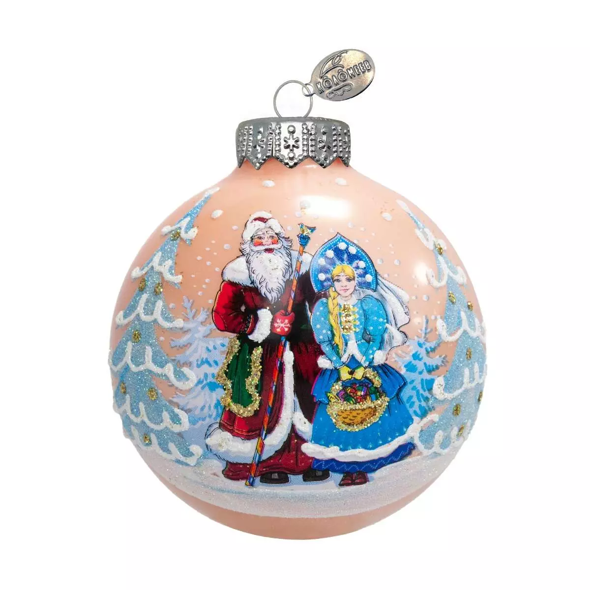 Елочный шар стекло Дед Мороз со Снегурочкой 10 см Коломеев КУ-100-244165