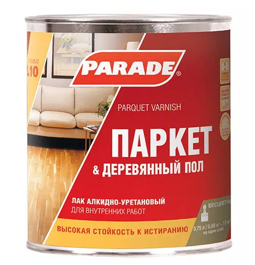 Лак паркетный алкидно-уретановый Parade L10 Паркет & Деревянный пол матовый 0,75 л