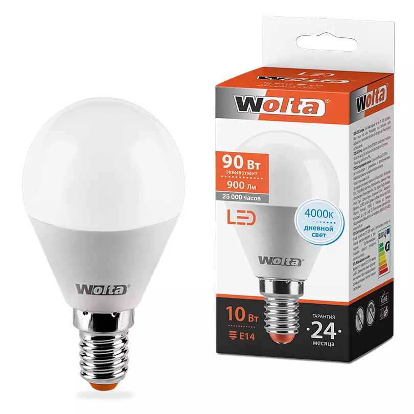 Лампа светодиодная Wolta Е14 230В 10Вт 4000К шар нейтральный