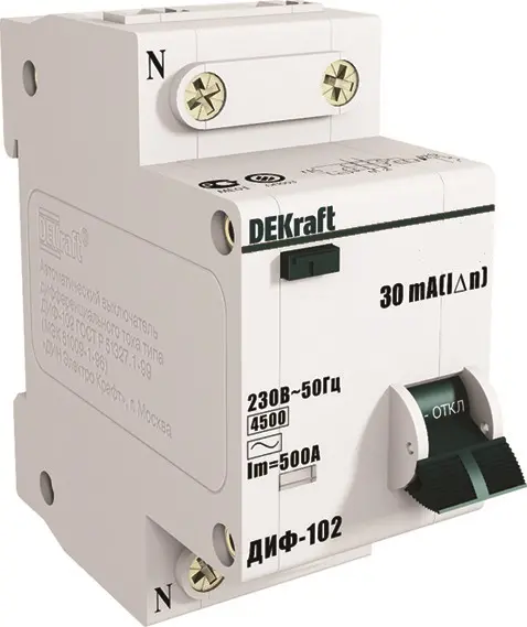 Дифавтомат DEKraft 16004DEK 1Р+N 20А 30мА тип AC х-ка С ДИФ-102 4,5