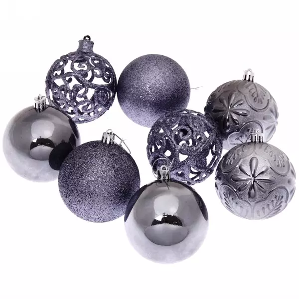 Новогодние шары 8 см (набор 24 шт) Фактурный микс, графит