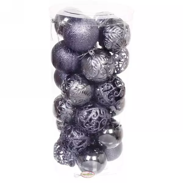Новогодние шары 8 см (набор 24 шт) Фактурный микс, графит
