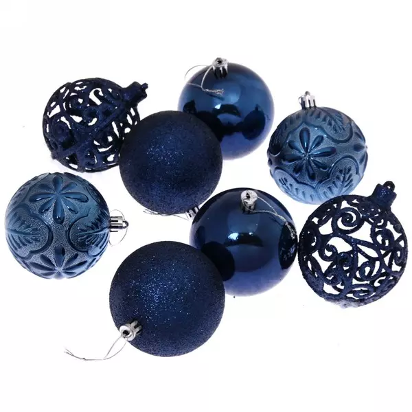 Новогодние шары 8 см (набор 24 шт) Фактурный микс, сапфир