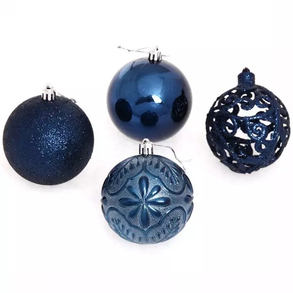 Новогодние шары 8 см (набор 24 шт) Фактурный микс, сапфир