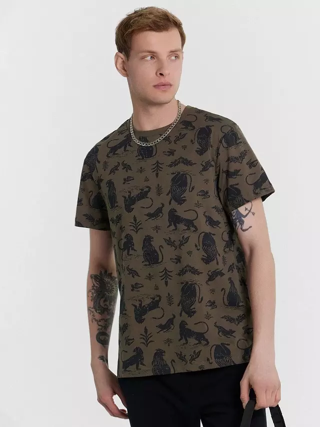 Футболка мужская Mark Formelle 111773 львы на табачном, р-р 108-182/188 (54 / XXL)