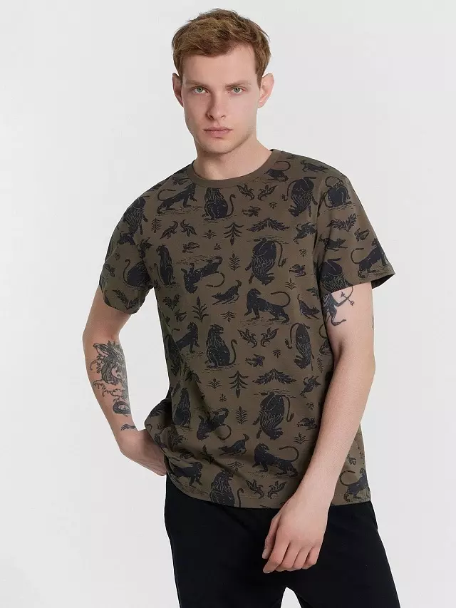 Футболка мужская Mark Formelle 111773 львы на табачном, р-р 108-182/188 (54 / XXL)