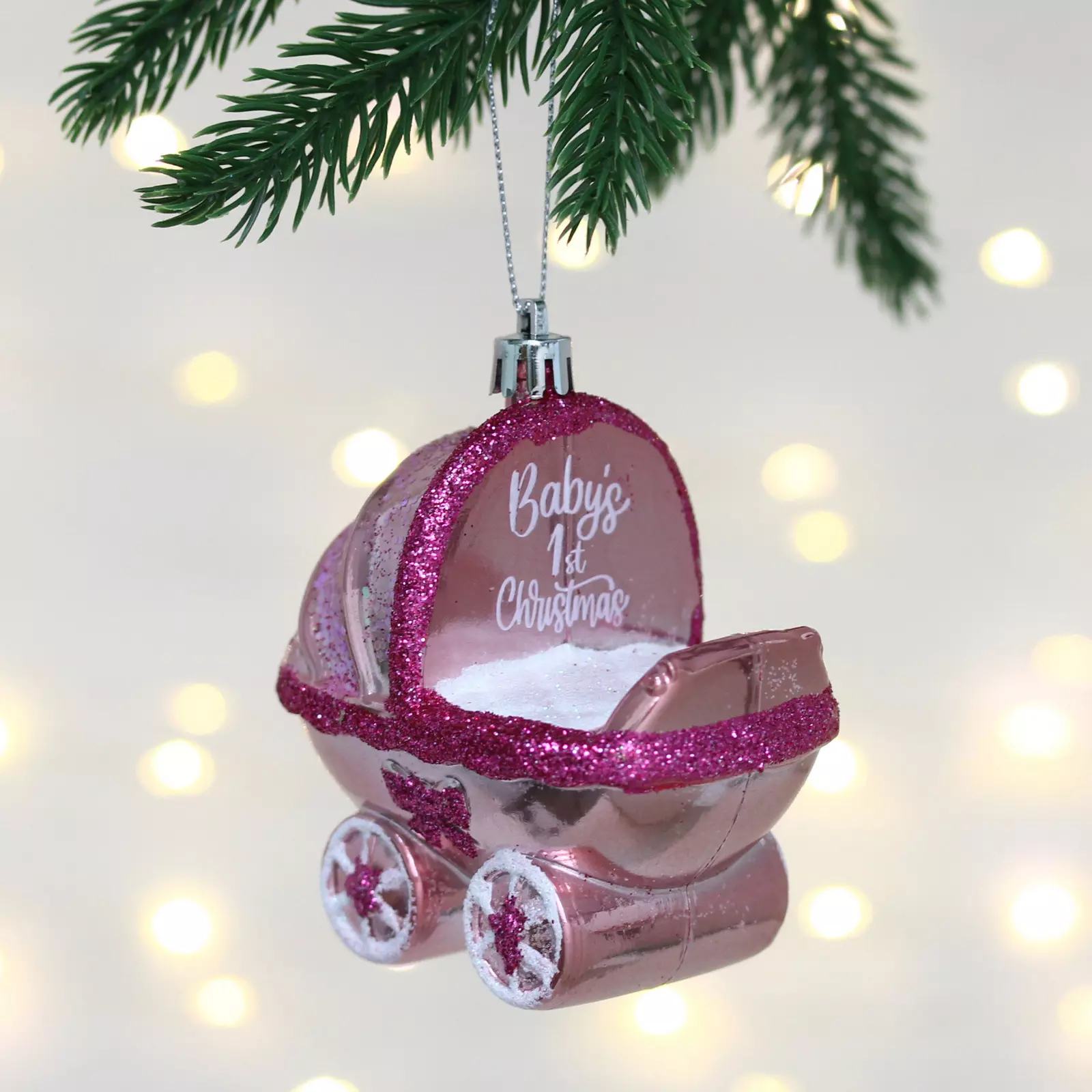 Елочная игрушка Детская коляска 5,5х6х9,5 см розовый 107-6063