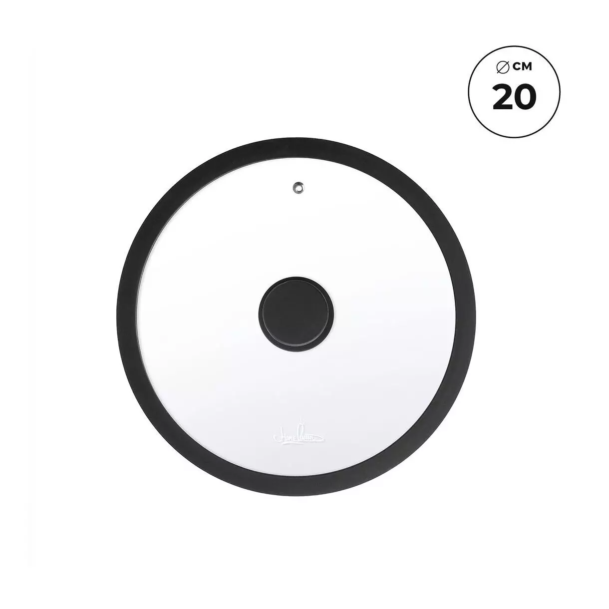 Крышка стеклянная 20 см с силиконовым ободом, черный, Home Queen