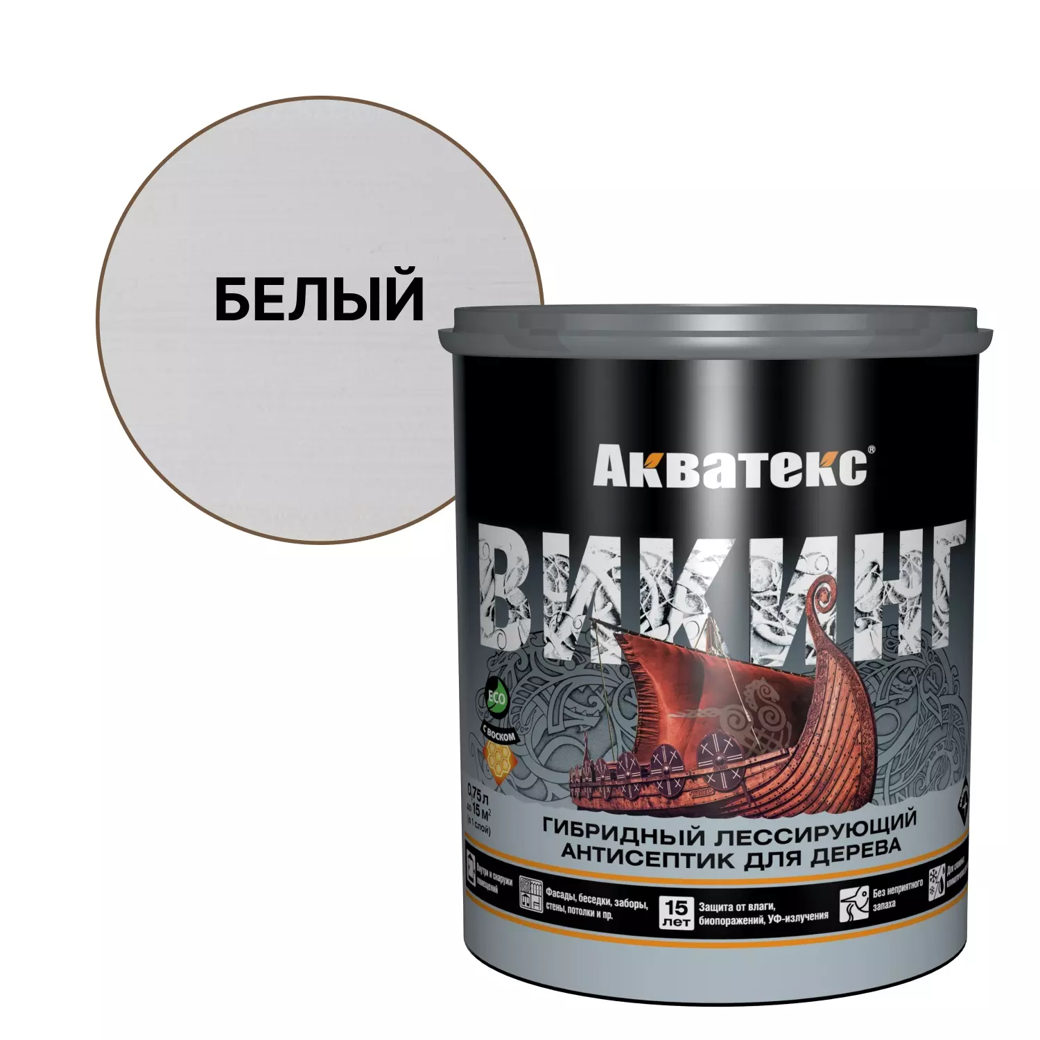 Антисептик декоративный гибридный Акватекс Викинг белый 0,75 л