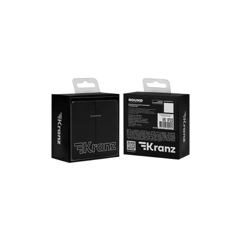 Выключатель встраиваемый 2-клавишный c индикатором оникс Kranz Miele Round KR-78-0714-3