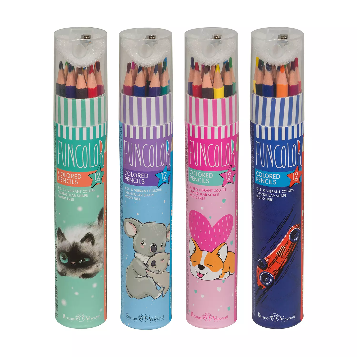 Цветные карандаши BrunoVisconti в тубусе с точилкой, 12 цветов &quot;FunColor