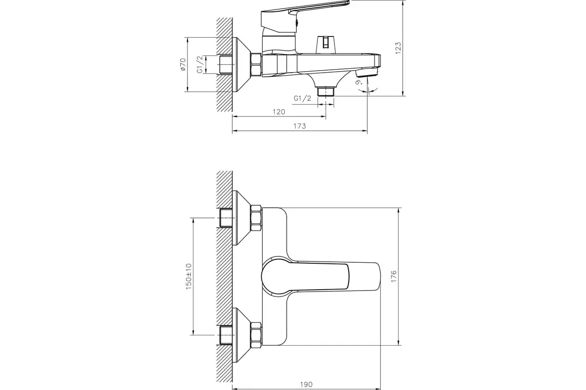 Смеситель для ванны, короткий излив, хром, Decoroom DR22036, латунь
