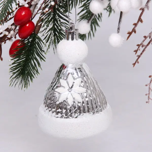 Елочная игрушка Новогодняя шапочка 6,5*6,5*9,5 см, серебро 916-0766