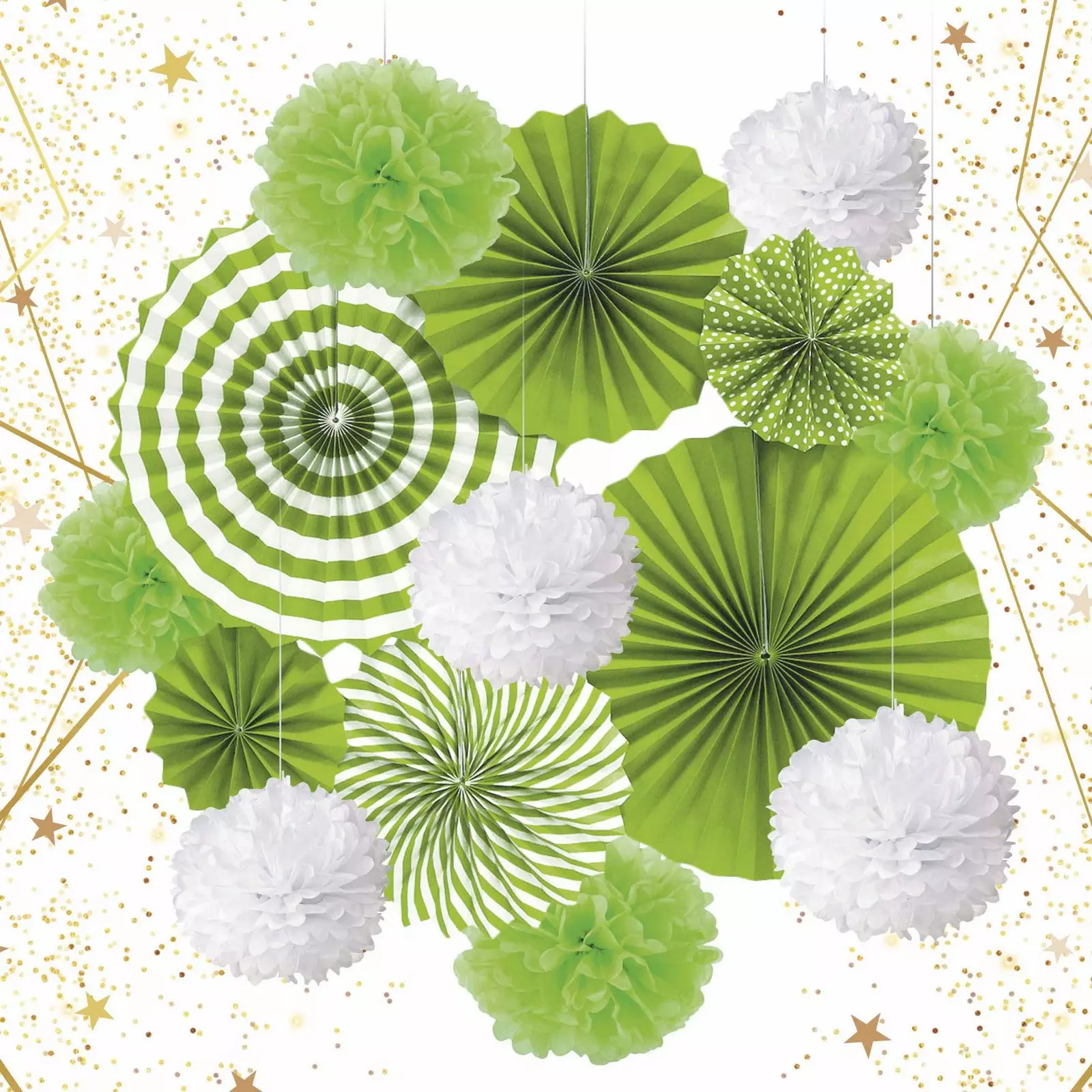 Набор вееров с помпонами Праздничное утро 14 шт зеленый/белый 219-011