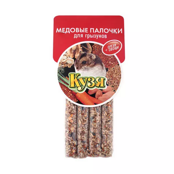 Медовые палочки для грызунов Орех + овощи, 4 шт. 20 г Кузя