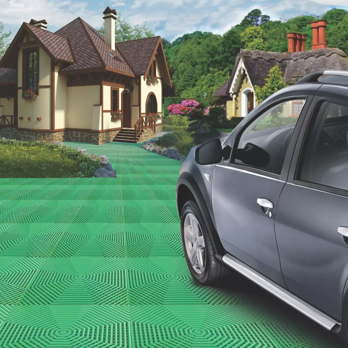 Плитка садовая для дорожек HELEX 40*40 см полипропилен, зеленая (уп. 6 шт)