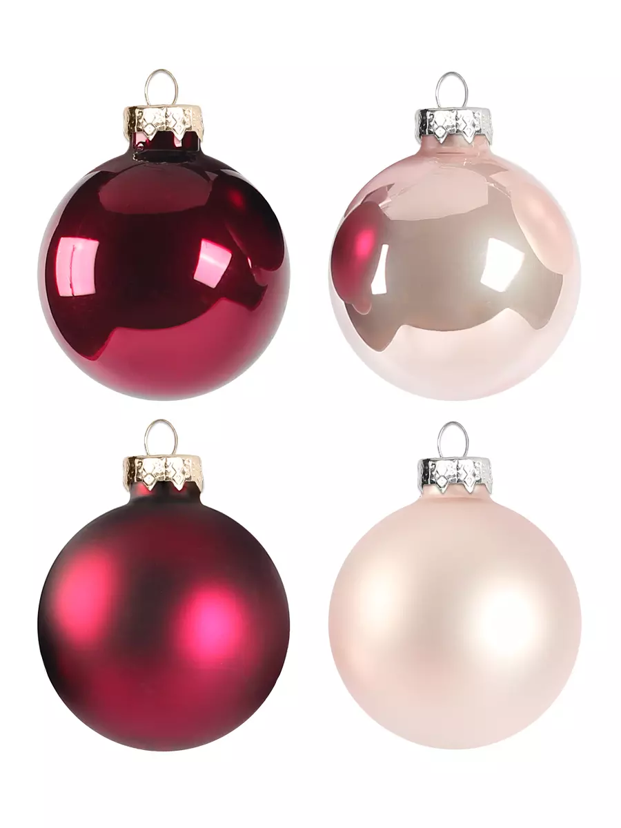 Новогоднее подвесное украшение Бордовый с розовым из стекла, набор из 4 штук / 6х6х6см арт.90657