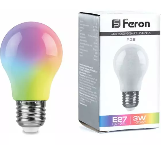 Лампа светодиодная Feron 38118 Е27 230В 3Вт шар матовый RGB плавная сменая цвета