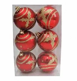 Новогодние шары красные (6 шт), d-6 см, DN-22523