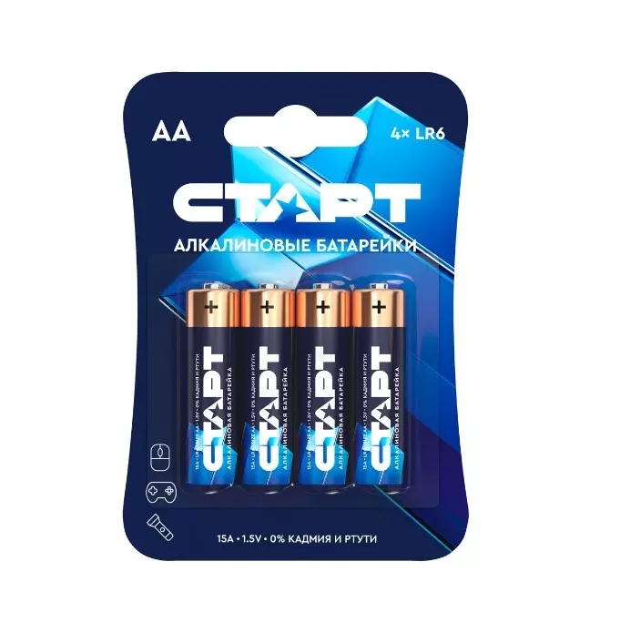 Щелочные батарейки AA (LR6) пальчиковые 4шт, СТАРТ, алкалиновые