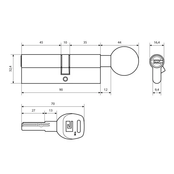 Цилиндровый механизм 90 мм (40Gx50) BP АЛЛЮР HD FG 90-5К CP хром перф.ключ/верт