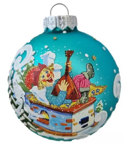 Елочный шар стекло Емеля на печи 8 см Коломеев КУ-80-244033