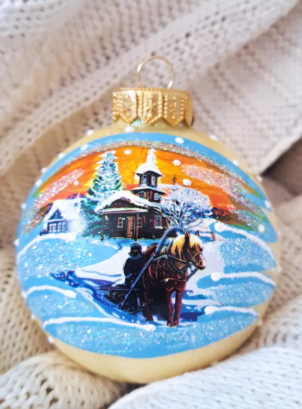 Елочный шар стекло Зима Крестьянин 8 см Коломеев КУ-80-234128