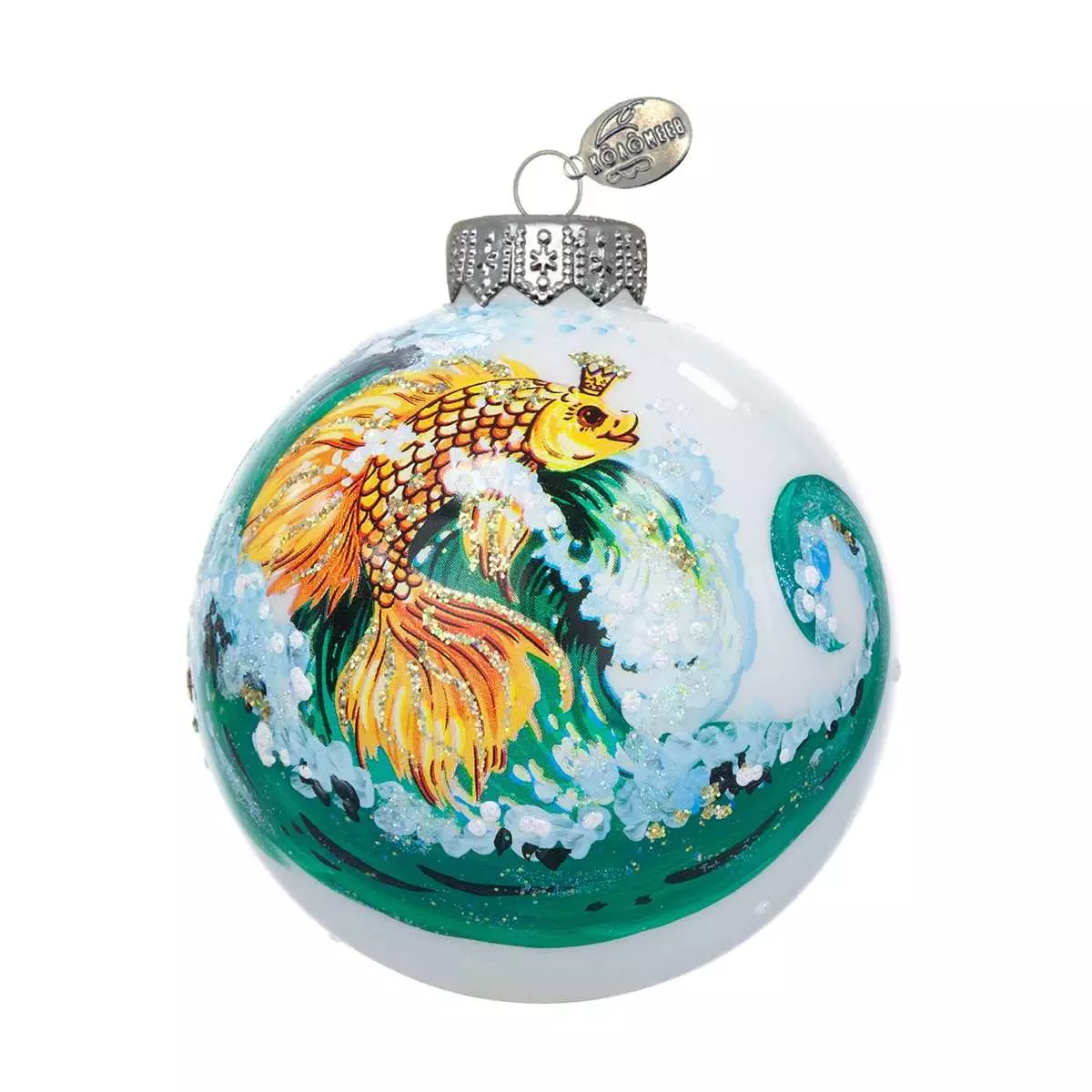 Елочный шар стекло Золотая рыбка 8 см Коломеев КУ-80-244053