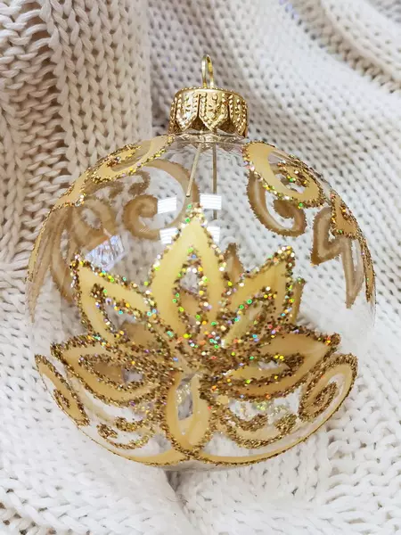 Елочный шар стекло Золотой цветок 10 см Коломеев КУ-100-224244