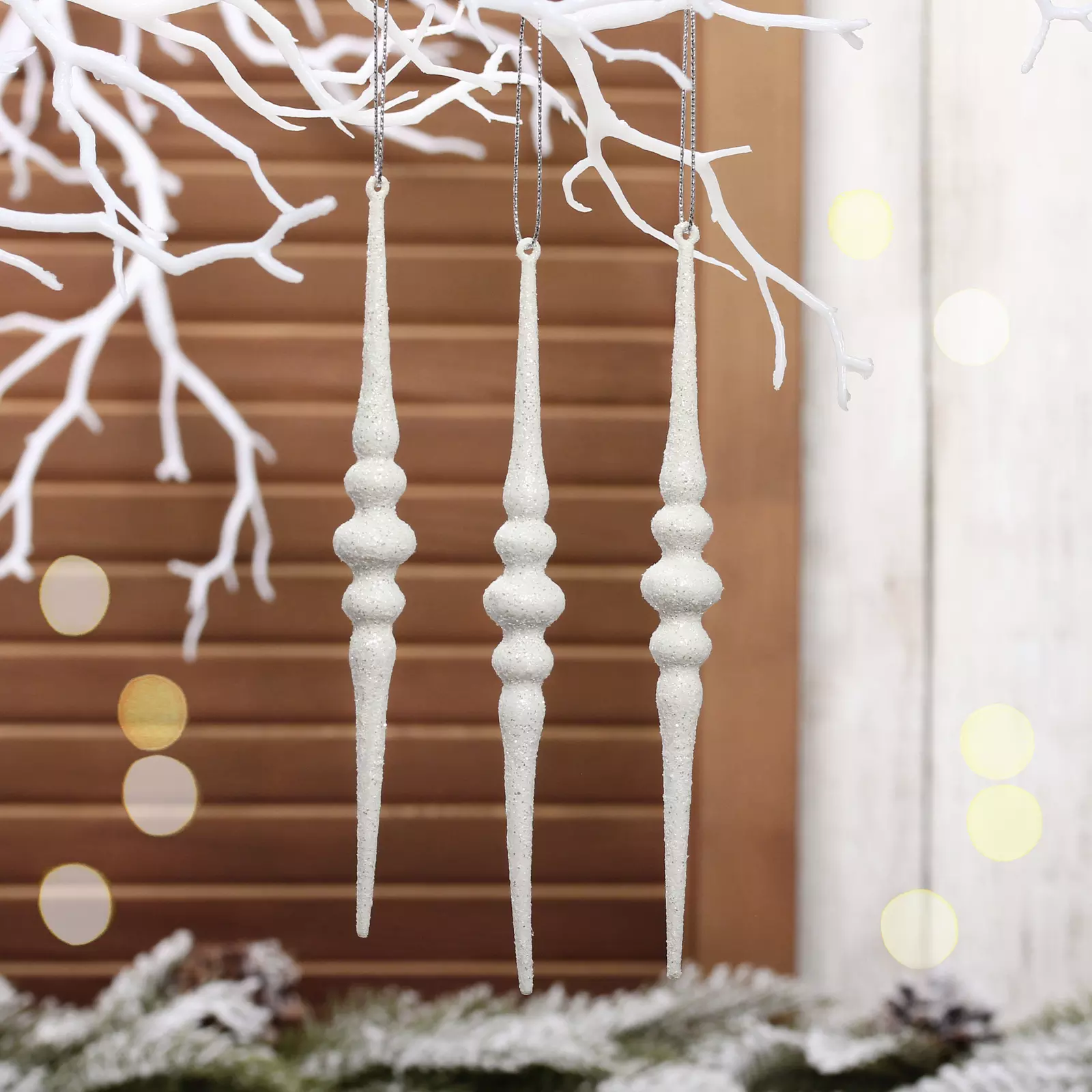 Елочное украшение Изящная сосулька 16 см (3 шт) белый 916-1988